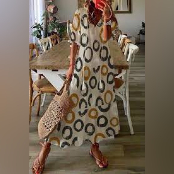 Collection B Dresses & Skirts - Brand B Circle Print Dress - Black, Gold, Cream